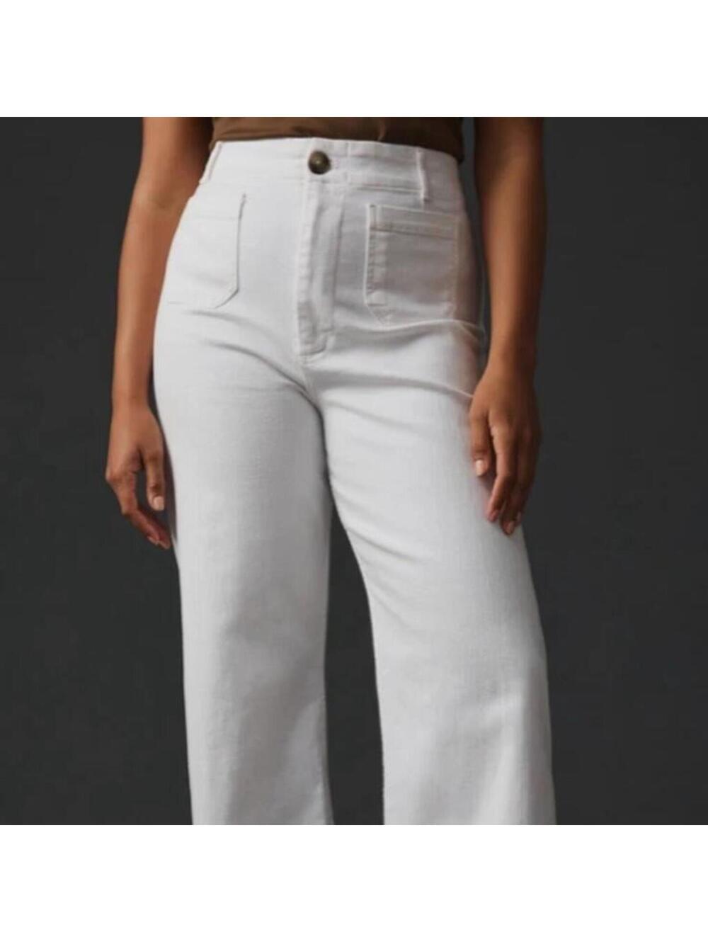 Anthropologie Maeve The Colette Cropped High Rise Wide Leg Jeans White Women 29 - Picture 13 of 14